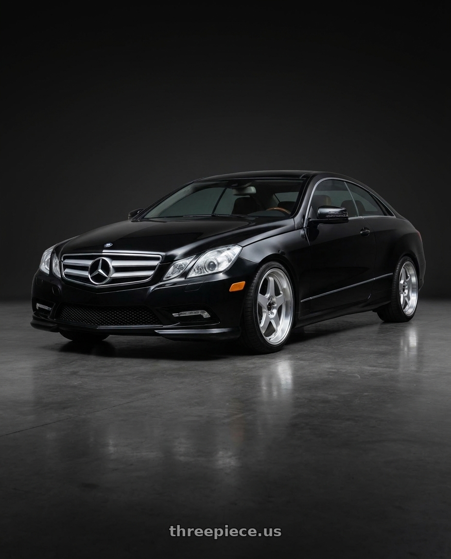 2013 Mercedes-Benz E350 4Matic with Vors SP1 5x112 17x9  +30 Silver Machine Face Lip wheels front three quarter view lowered stance