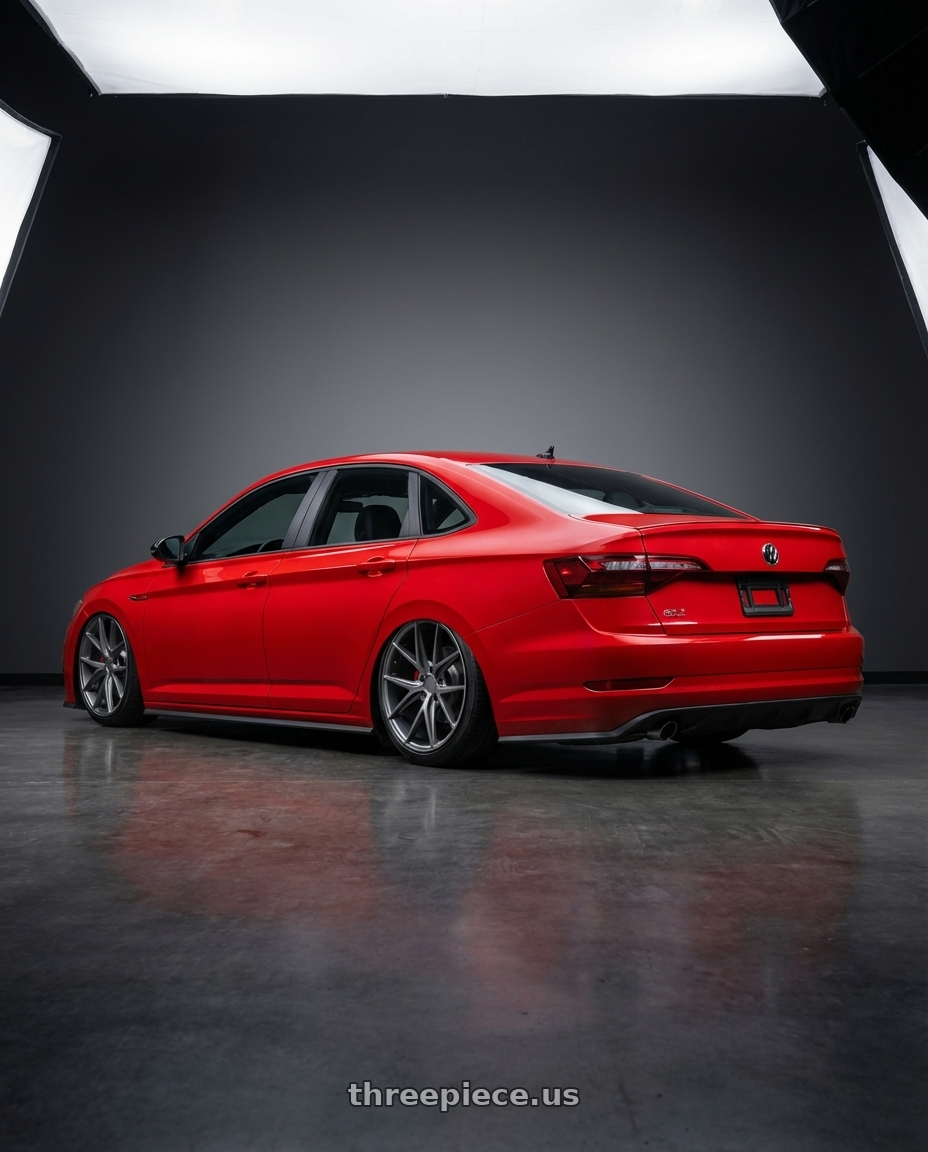 2023 Volkswagen Jetta GLI MK7 with Niche 1PC M116 MISANO 5X112 19X8.5 +42 MATTE GUN METAL wheels rear three quarter view slight stretch tires