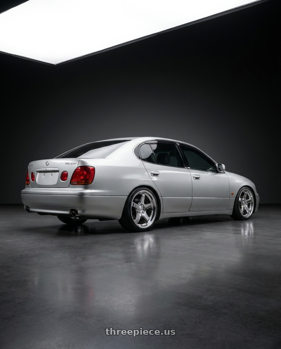2001 Lexus Gs300 with KATANA RACING HR05 5x114.3 18x9.5 +38 Chrome wheels rear three quarter view square tires
