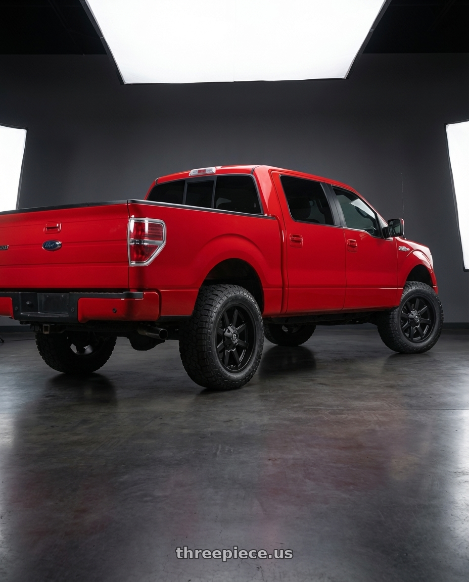 2013 Ford F-150 with Fuel 1PC D436 MAVERICK 6X135/6X139.7 20X9 +1 SATIN BLACK wheels rear three quarter view meaty tires