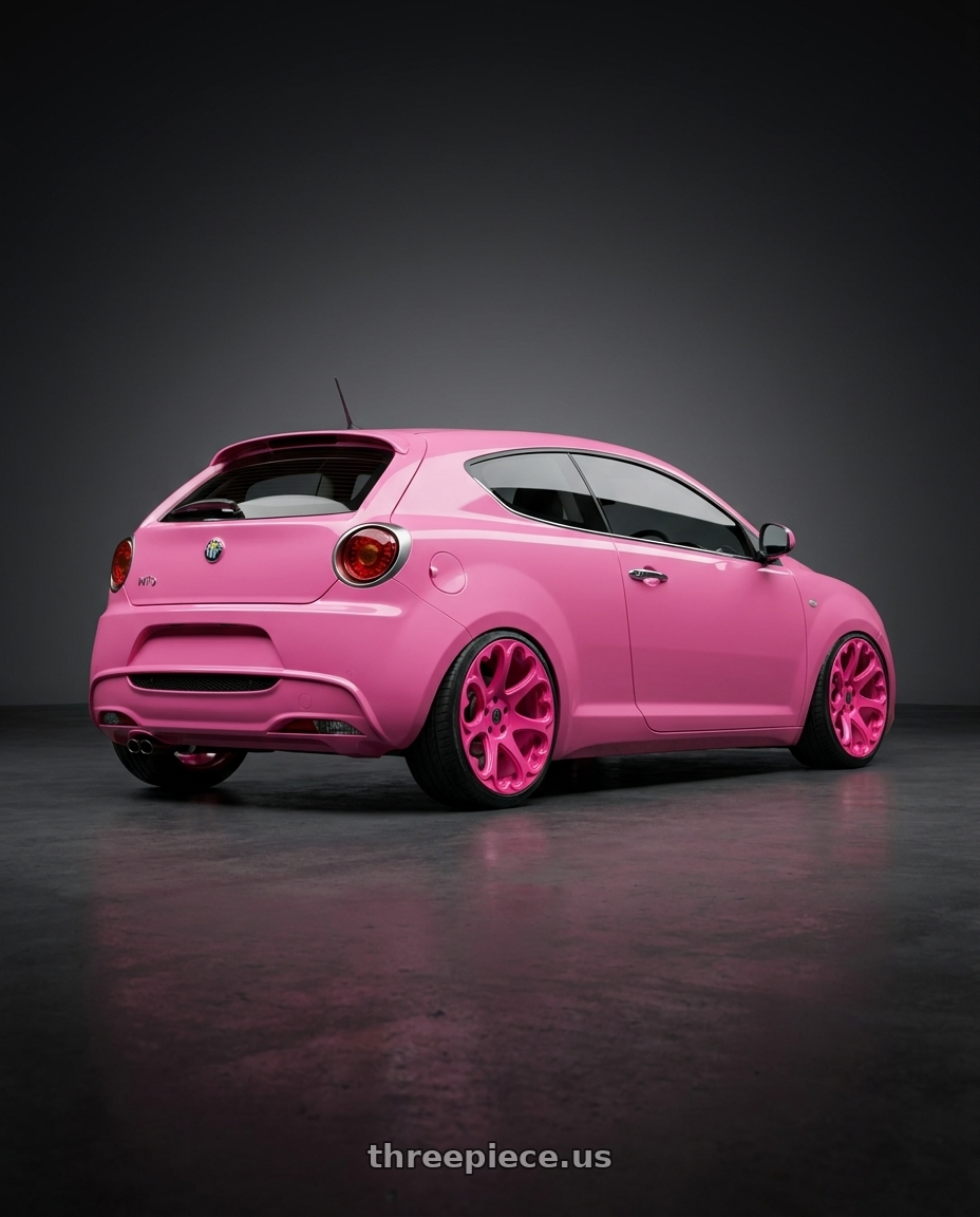 2008 Alfa Mito 1 with Heritage Wheel Kokoro MonoC 5X112 19x8.5+35 Pink wheels rear three quarter view slight stretch tires