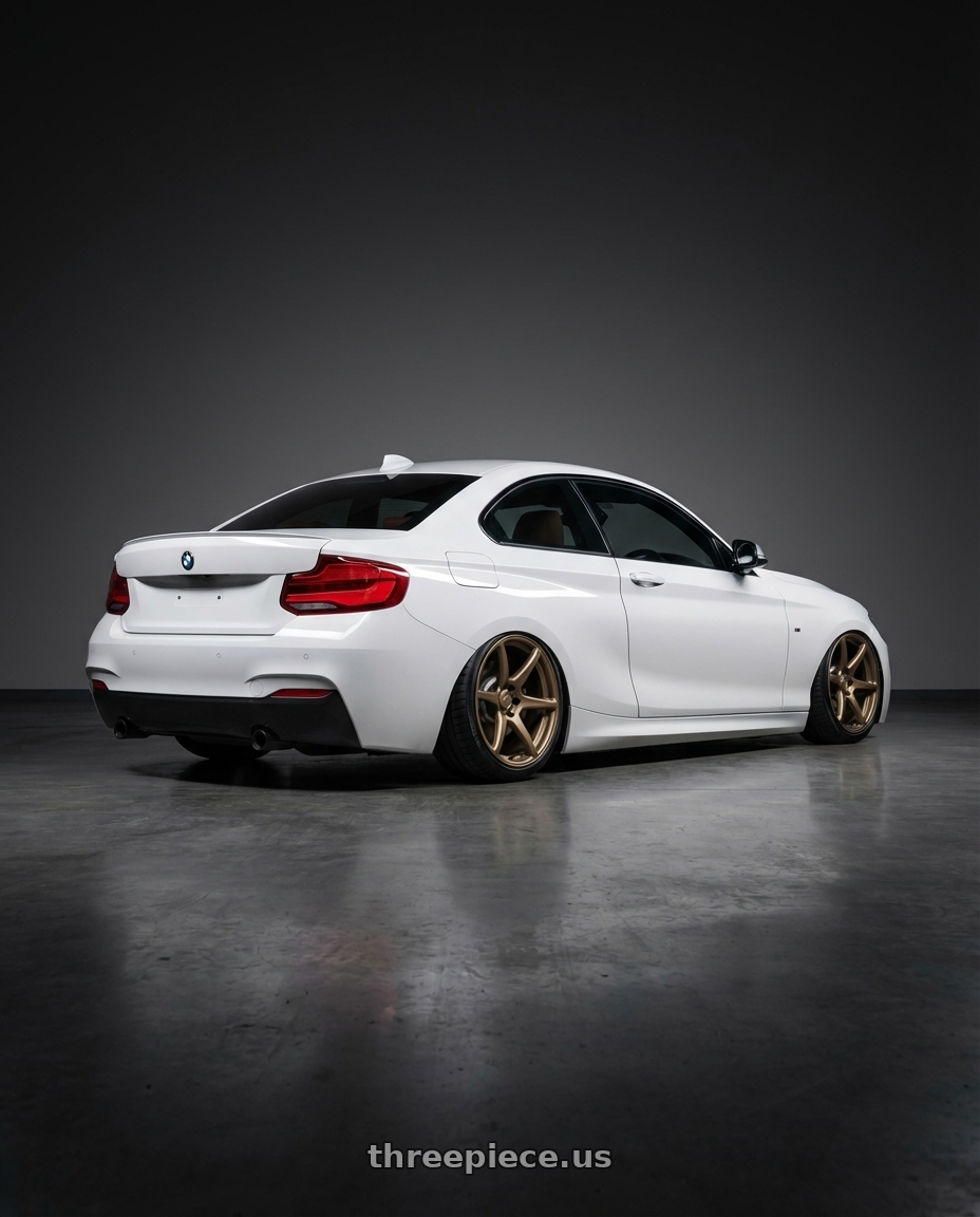 2018 BMW 2 Series F22 with Kansei K11B Tandem 5X120 19x9.5 22 Bronze wheels rear three quarter view slight stretch tires