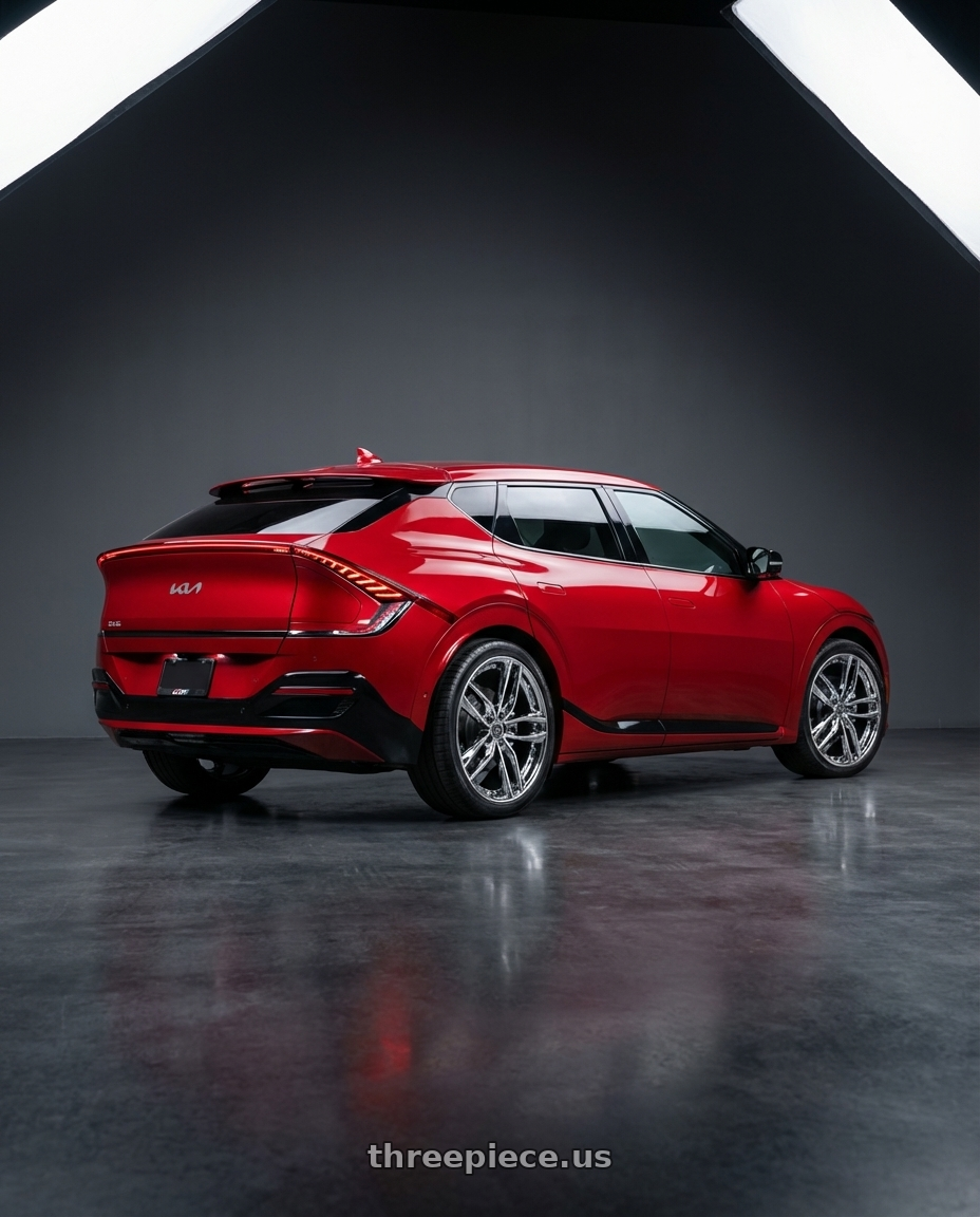 2024 kia ev6 with CAPRI LUXURY C5228 5x114.3 20x10+30 CHROME wheels rear three quarter view square tires