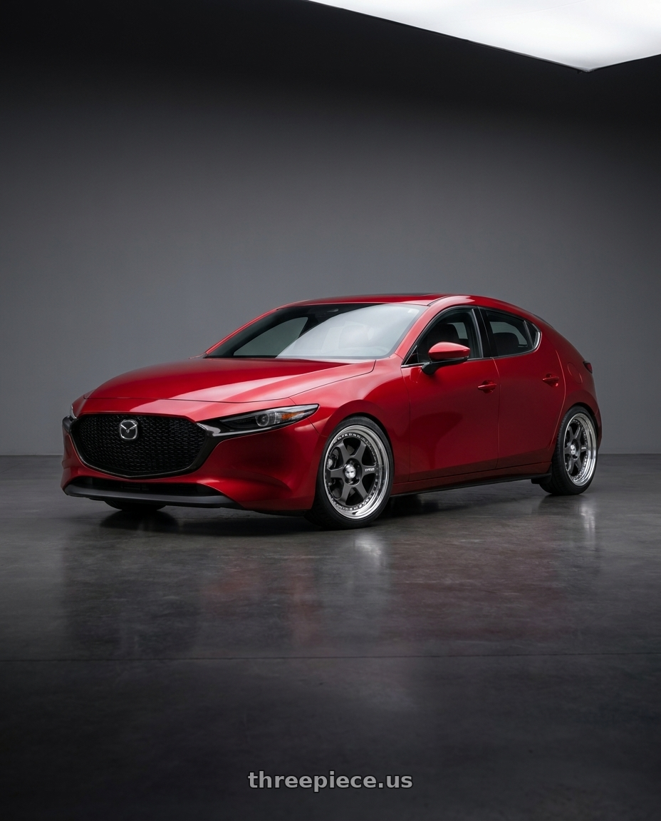 2026 Mazda 3 hatchback soul red with Work Meister L1 3P 5x114.3 18x8.5+38 A Disk Matte Gunmetal wheels