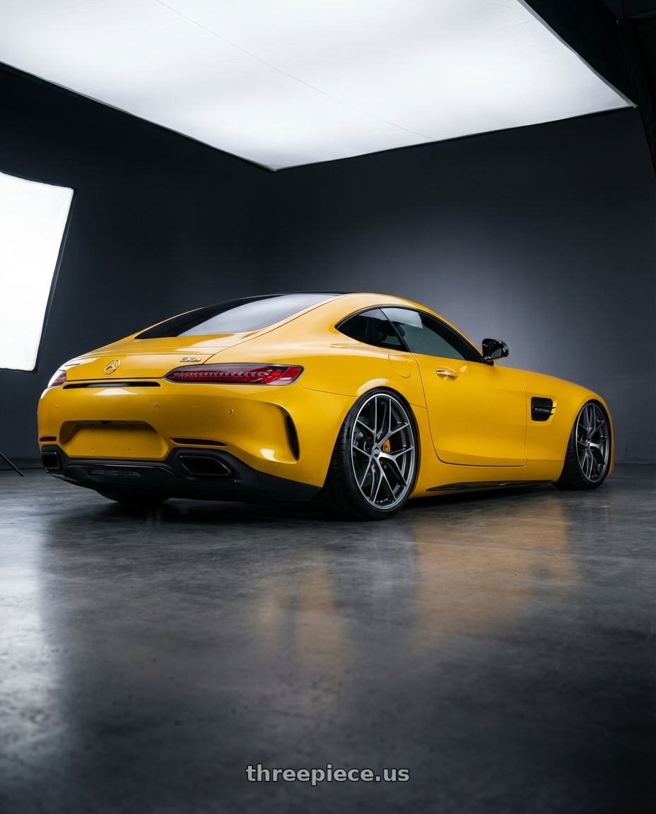 2019 Mercedes-Benz AMG GT with BBS CC-R 5x112 20x8.0+27 Graphite w/ Diamond Cut Face wheels rear three quarter view slight stretch tires