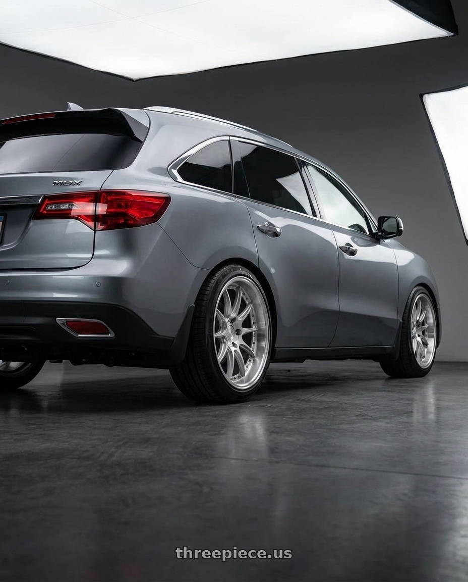 2014 Acura Mdx with Aodhan DS07 5x114.3 19x8.5 +35 Silver w/Machined Face wheels rear three quarter view square tires