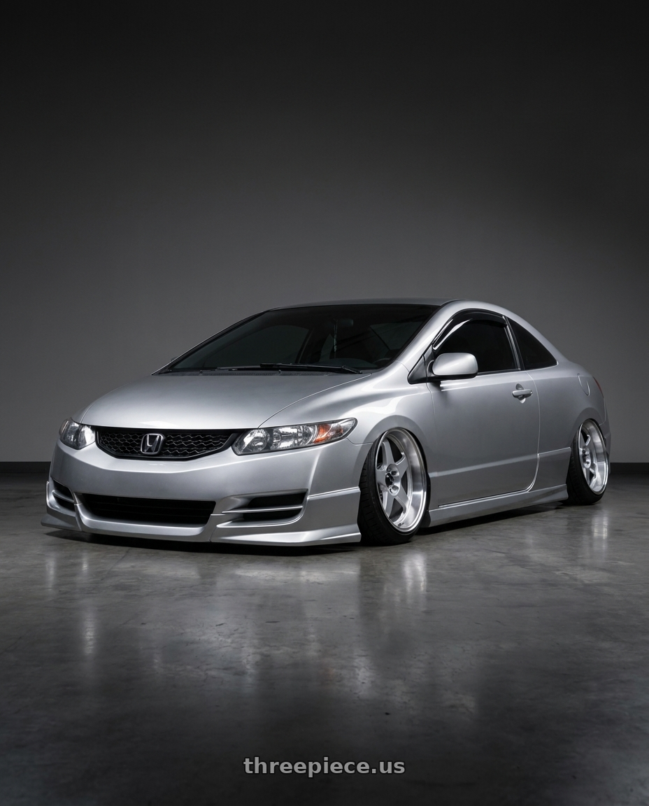 2007 Honda civic coupe with Vors SP1 5x100/5x114.3 17x8  +35 Silver Machine Face Lip wheels