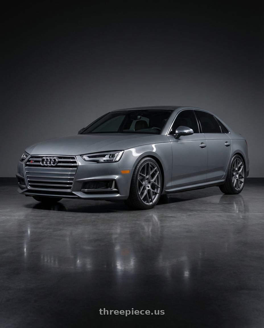 2023 Audi S4 B9 with Aodhan AFF2 5x112 19x8.5+35 Matte Gray wheels front three quarter view lowered stance