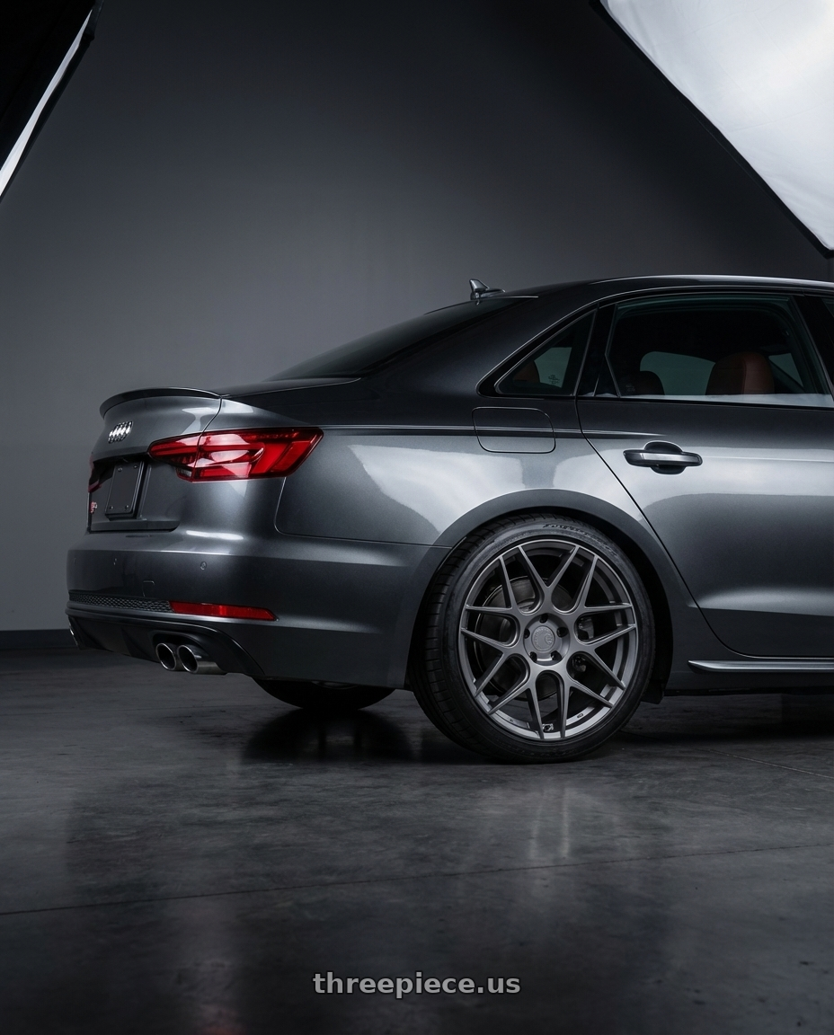2023 Audi S4 B9 with Aodhan AFF2 5x112 19x8.5+35 Matte Gray wheels rear three quarter view square tires