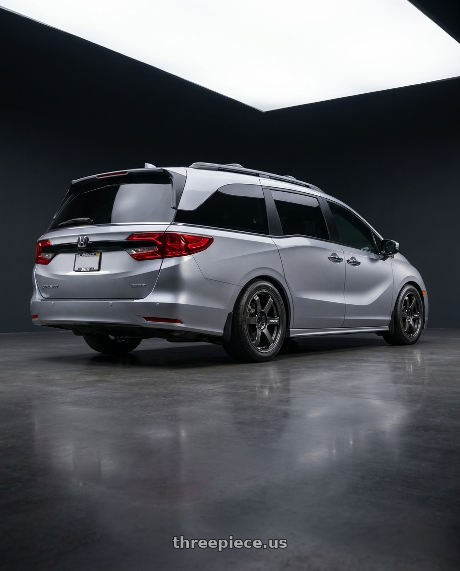 2024 Honda Odyssey  with Volk Racing TE37 Saga S-Plus 5x120 18x8.0+45 Diamond Dark Gunmetal wheels rear three quarter view square tires
