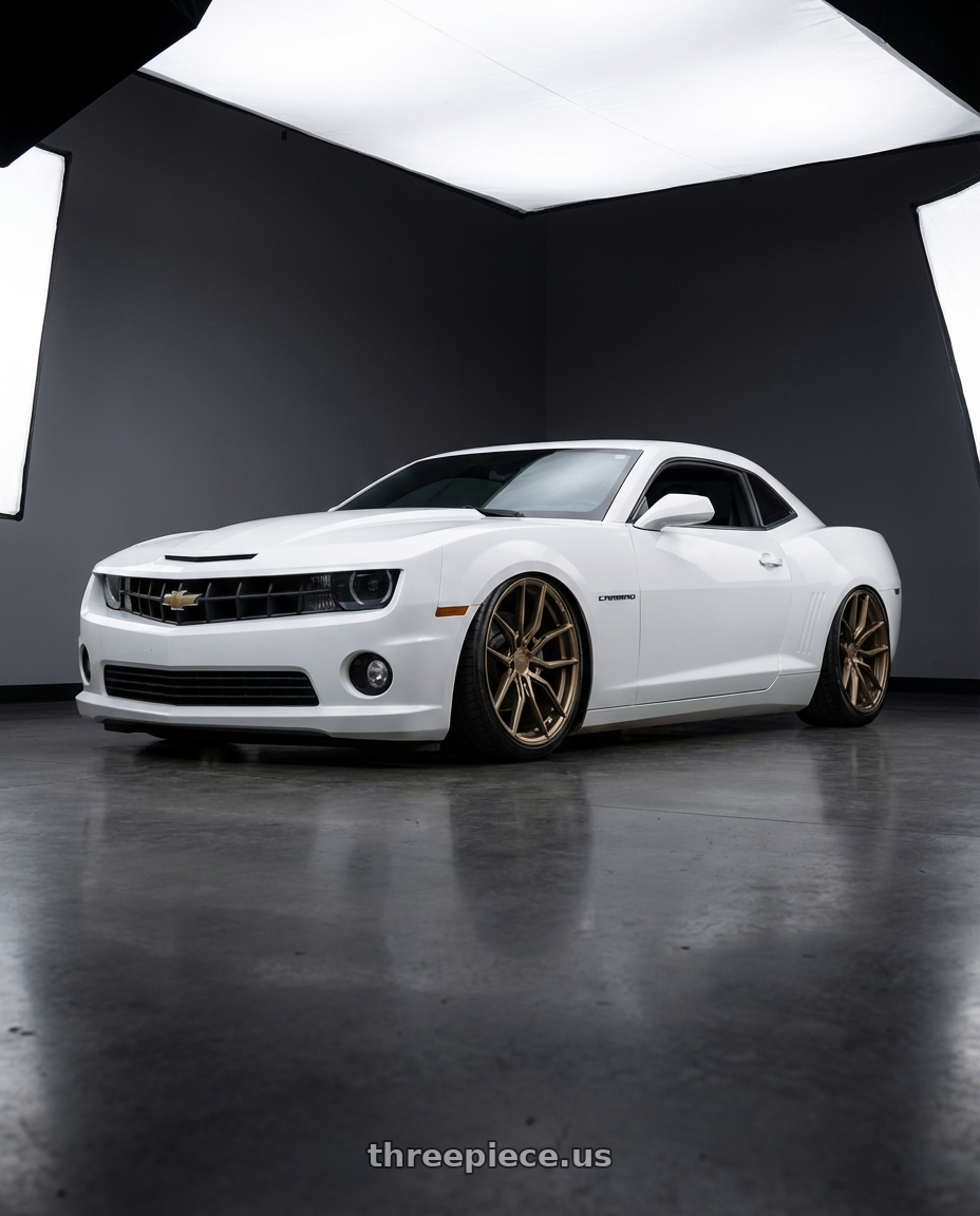 2014 Chevrolet Camaro 5th Gen with Aodhan AFF1 5x120 20x9+30 Matte Bronze wheels front three quarter view stanced stance