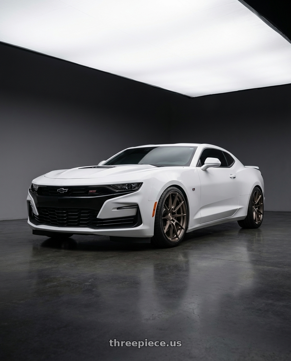 2022 Chevrolet Camaro with Niche Mono T111 KANAN 5X120 20X11 +45 BRUSHED CANDY SMOKE wheels front three quarter view lowered stance