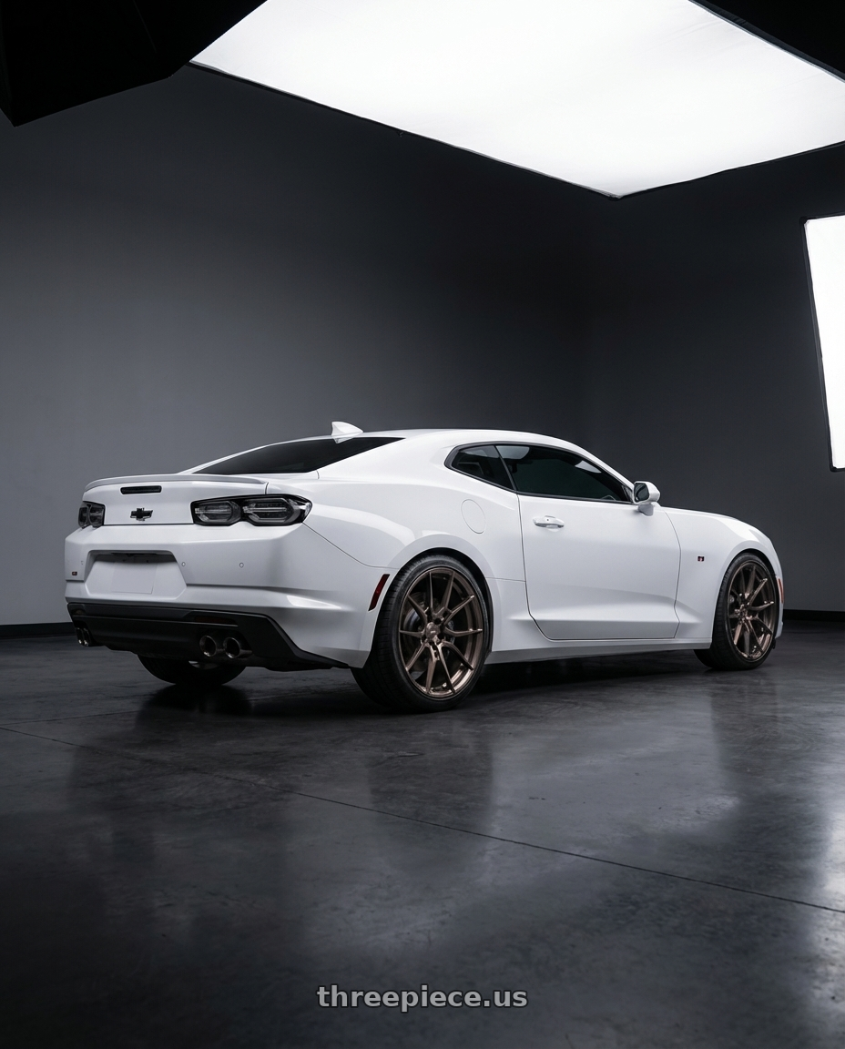 2022 Chevrolet Camaro with Niche Mono T111 KANAN 5X120 20X11 +45 BRUSHED CANDY SMOKE wheels rear three quarter view square tires