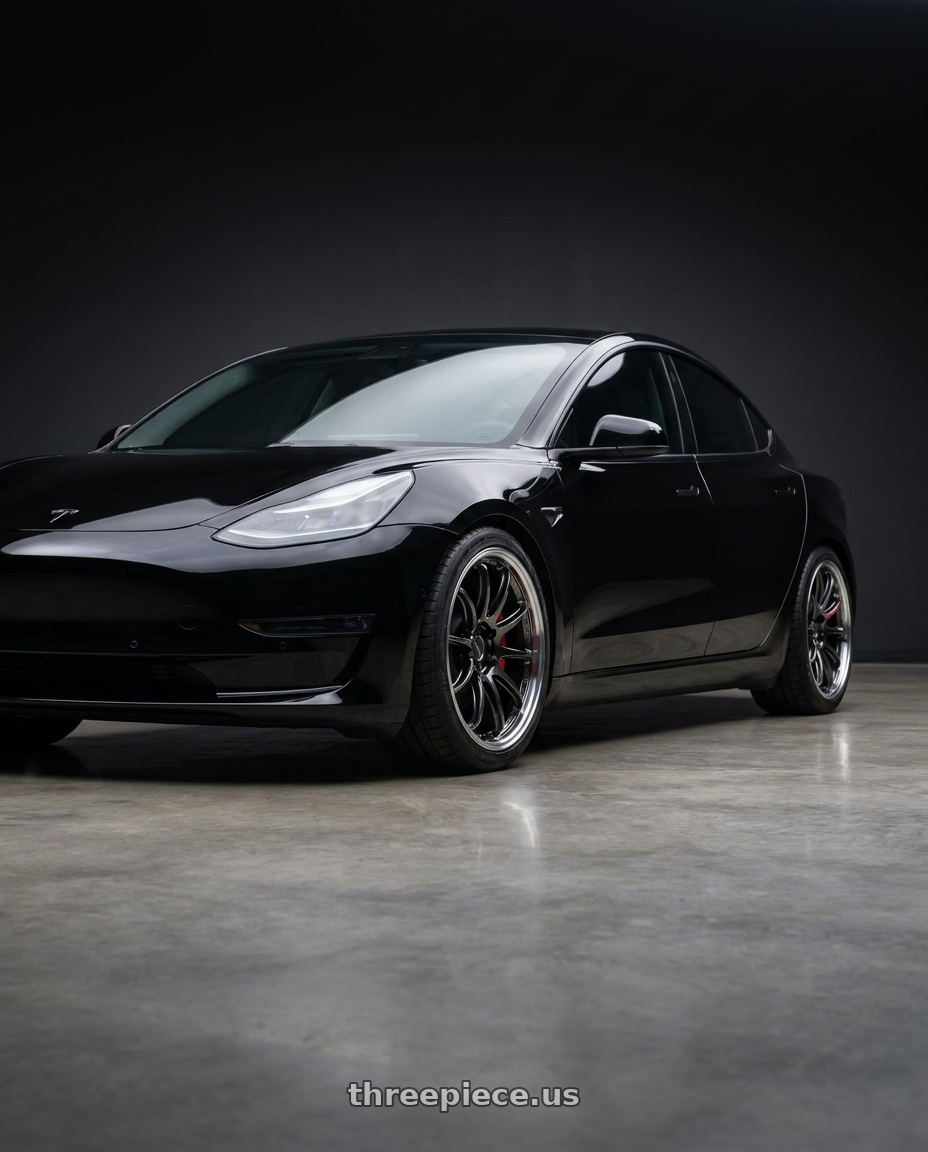 2019 Tesla Model 3 Performance with Work Emotion Zr10 5x114.3 19x9.5 +38 Glim Black Diamond Rim cut wheels