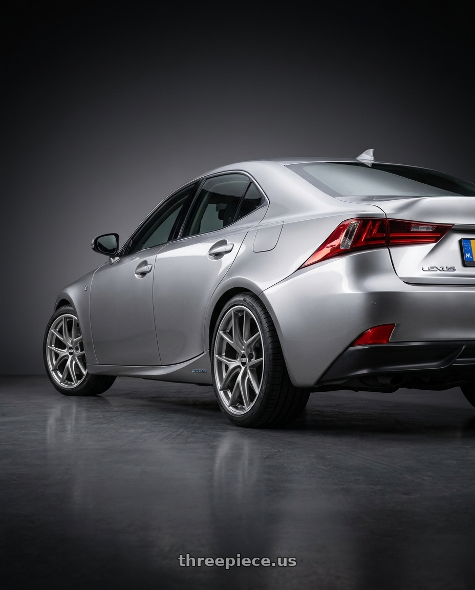2013 Lexus IS300h with BBS CI-R 5x114.3 19x8.5 +36 Platinum Silver Polished Rim Protector wheels rear three quarter view square tires