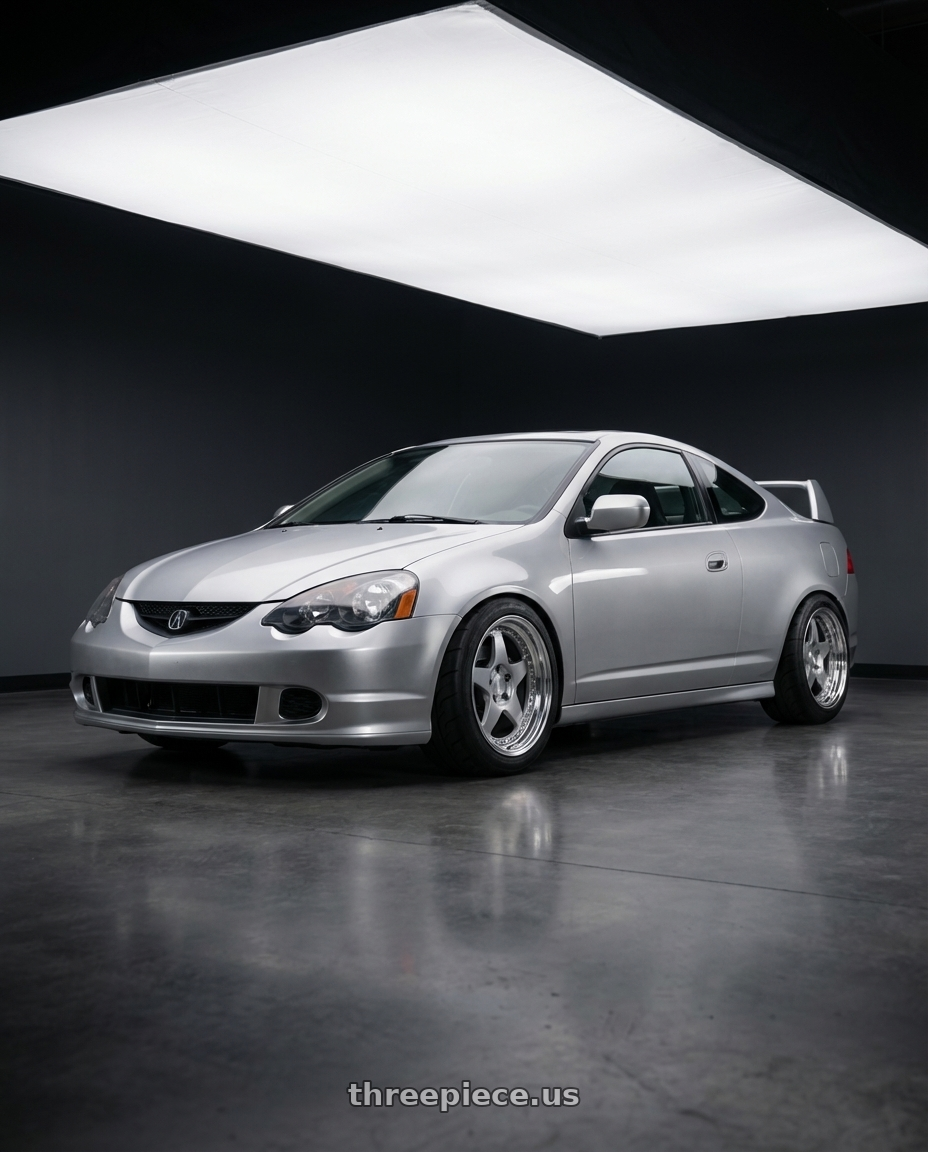 2004 Acura Rsx type-s Silver with Heritage Wheel IMOLA wheels front three quarter view lowered stance