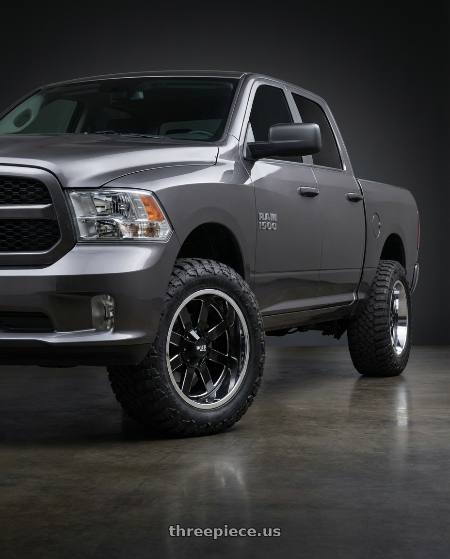 2024 Ram 1500 with Moto Metal MO200 6X139.7 22X10 -18 GLOSS BLACK MILLED CENTER CHROME LIP wheels