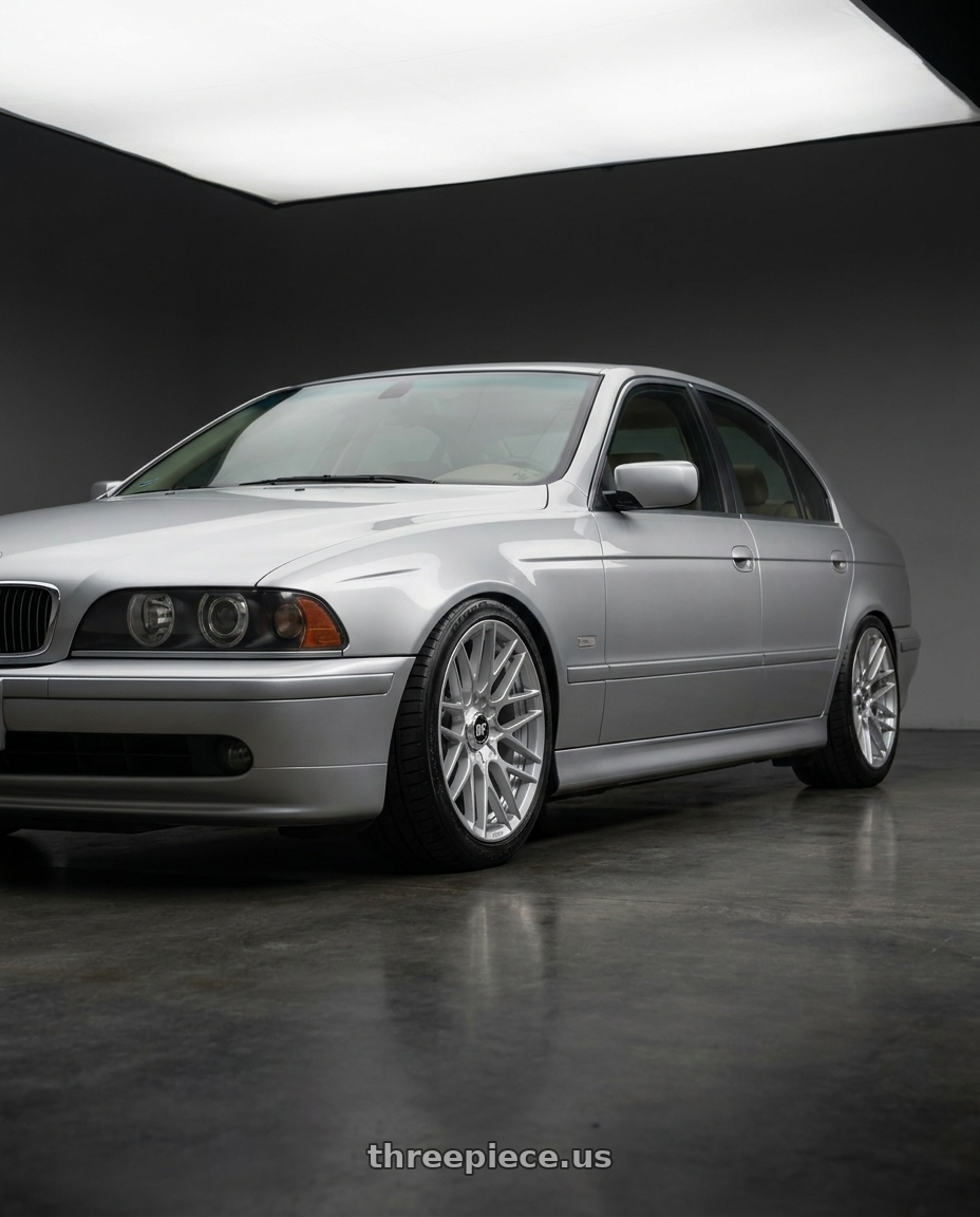 2001 bmw 530i with Rotiform 1PC R140 RSE 5X112/5X120 18X8.5 +35 GLOSS SILVER wheels