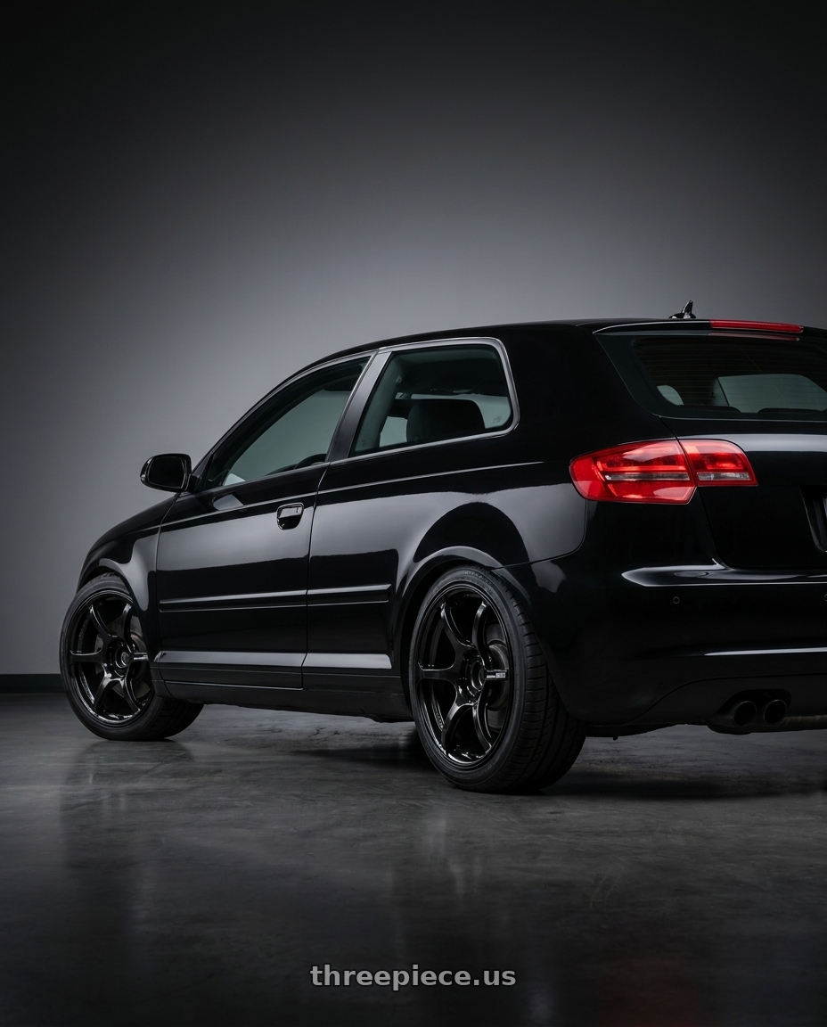 2012 Audi A3 8P with Advan RGIII 5x112 18x8+50 Gloss Black wheels rear three quarter view square tires