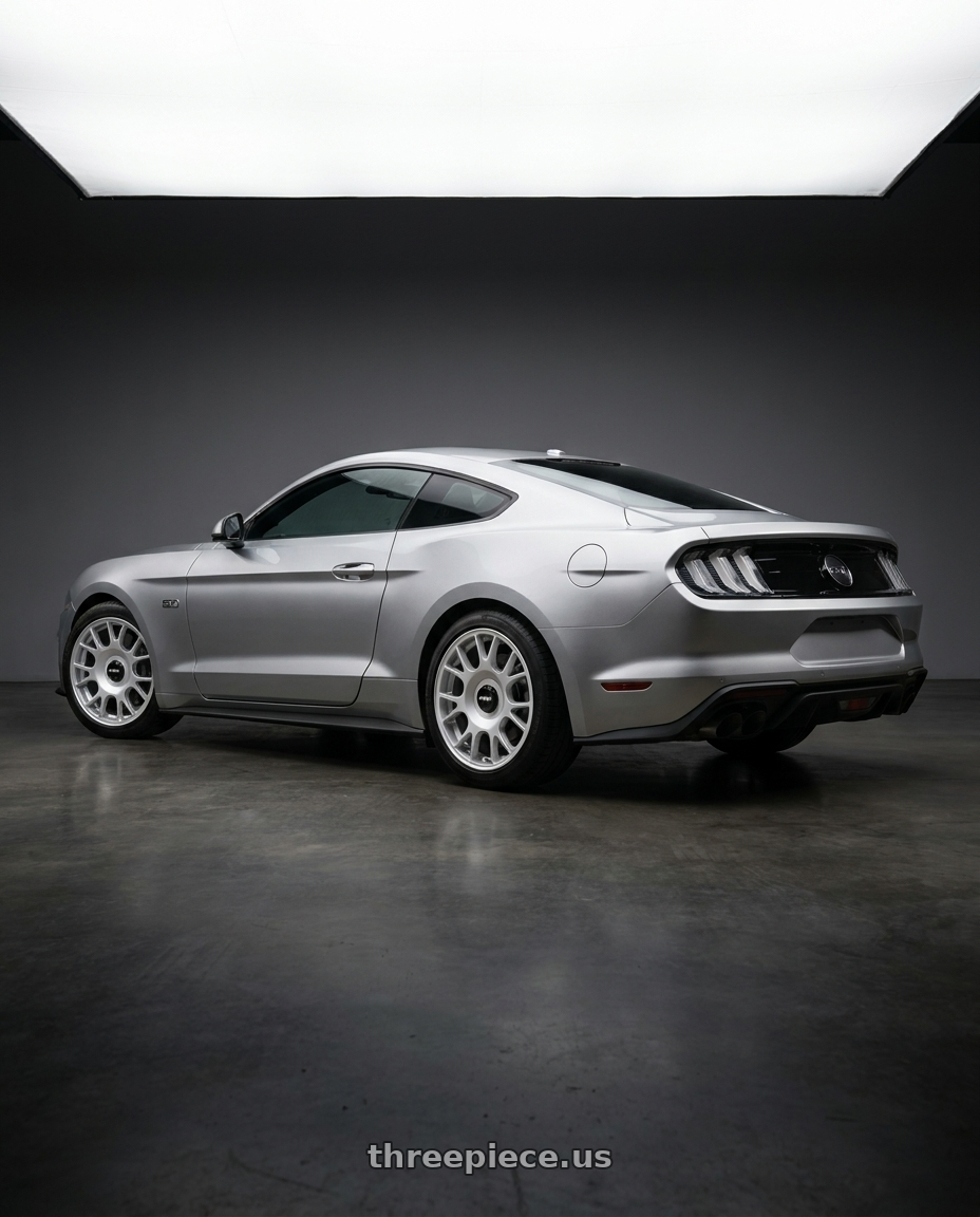 2020 ford mustang  with Rotiform 1PC R188 TUF-R 5X112/5X114.3 18X8.5 +45 SILVER wheels rear three quarter view square tires