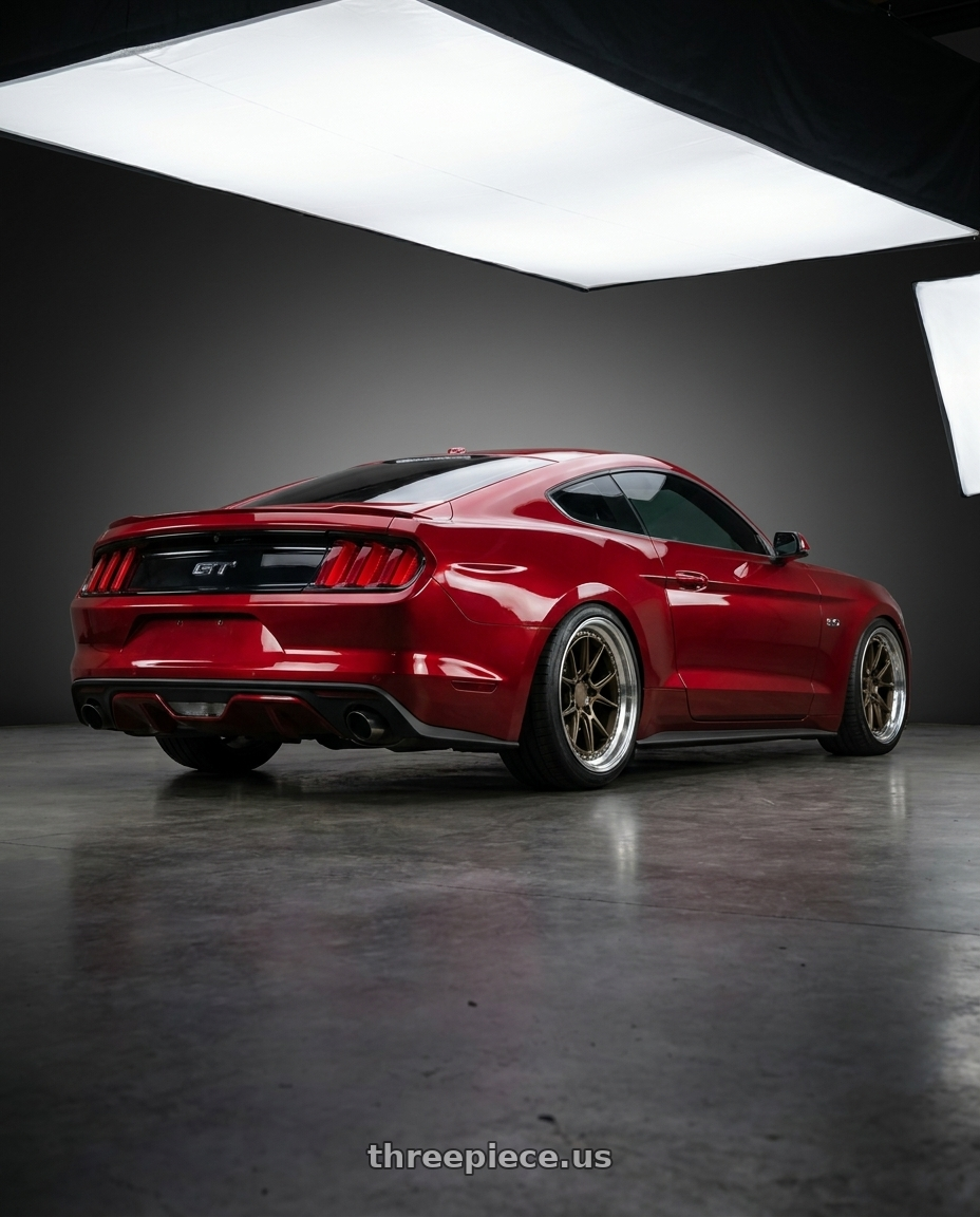 2015 mustang gt with Aodhan DS08 5X114.3 19x9.5+30 Bronze w/Machined Lip wheels rear three quarter view square tires