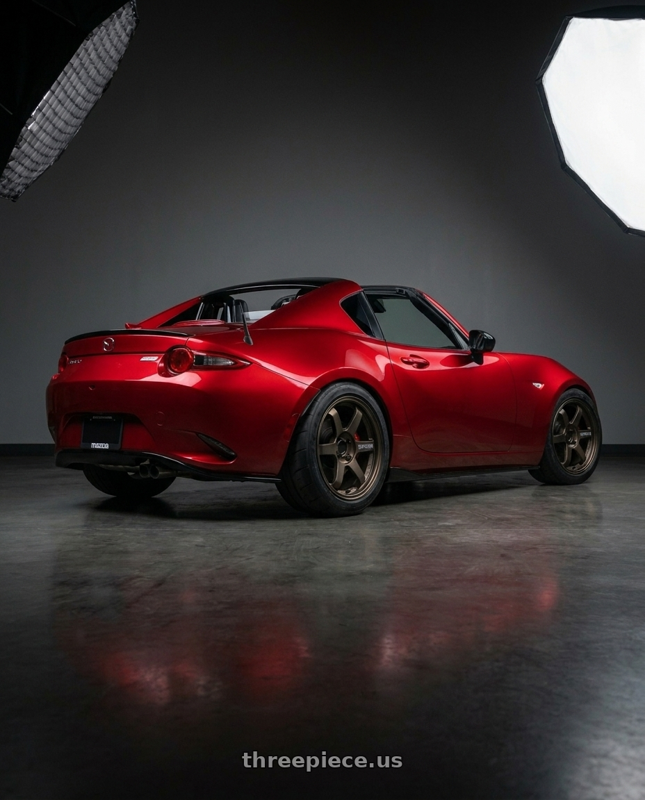 2025 Mazda MX5 RF with Volk Racing TE37 Ultra Track Edition II 5x114.3 19x8.5+35 wheels rear three quarter view excessive tires
