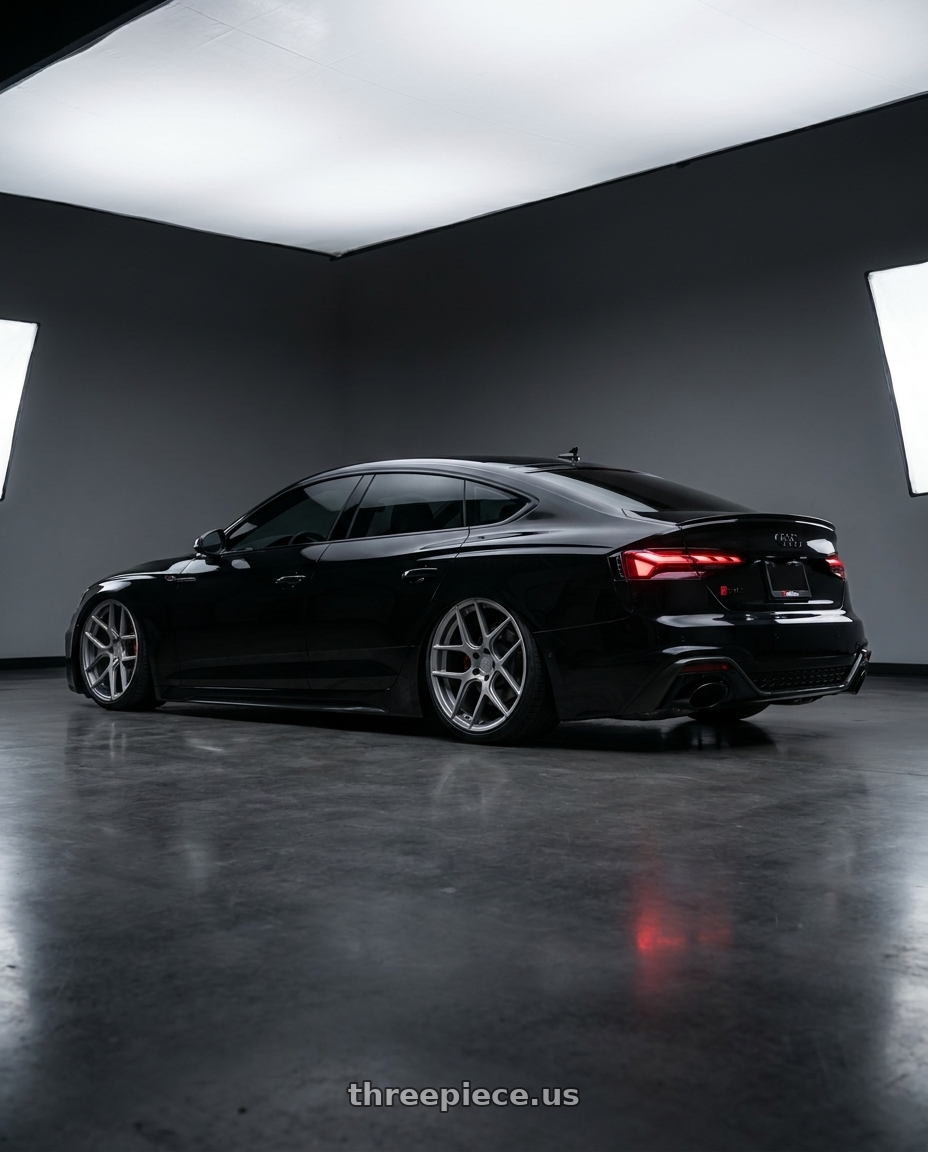 2022 Audi RS5 with Aodhan AFF2 5x112 20x9+30 Matte Gray wheels rear three quarter view slight stretch tires