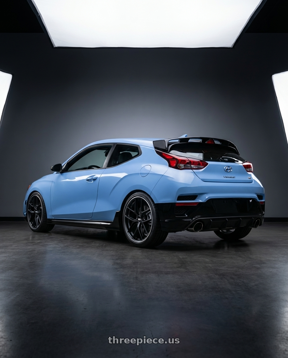 2022 Hyundai Veloster N with BBS CC-R 5x114.3 19x8.5+30 Satin Black wheels rear three quarter view square tires