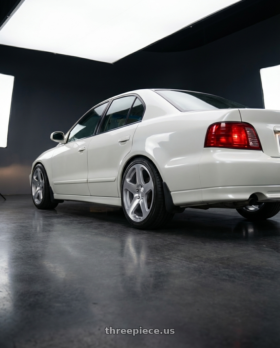 2001 mitsubishi galant with Rotiform RC200 NUE 5X120 20x8.5 +35 GLOSS SILVER W/ MACHINED FACE wheels rear three quarter view square tires