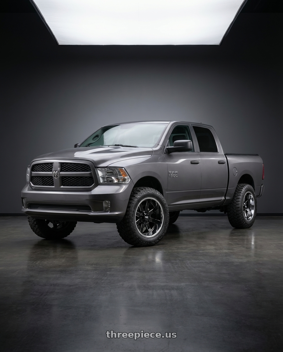 2024 Ram 1500 with Moto Metal MO200 6X139.7 22X10 -18 GLOSS BLACK MILLED CENTER CHROME LIP wheels