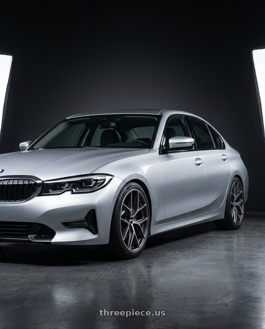 2023 BMW 3 Series G20 with BBS CC-R 5x112 19x8.5+30 Graphite w/ Diamond Cut Face wheels front three quarter view lowered stance