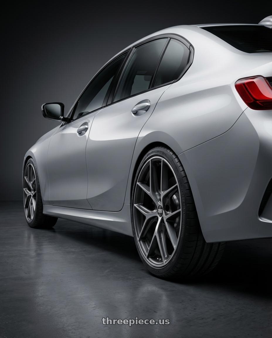 2023 BMW 3 Series G20 with BBS CC-R 5x112 19x8.5+30 Graphite w/ Diamond Cut Face wheels rear three quarter view square tires