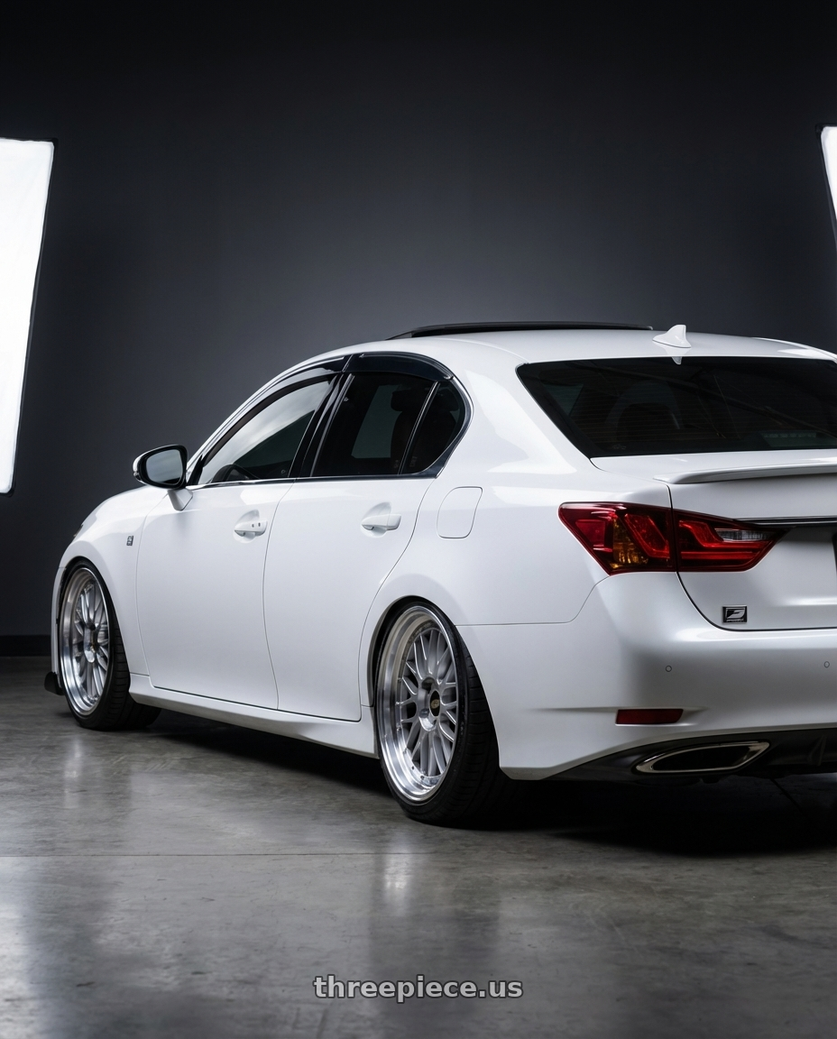 2015 Lexus GS 350 F sport  with BBS LM 5x120 19x10 +25 Diamond Silver Center Diamond Cut Lip wheels rear three quarter view slight stretch tires