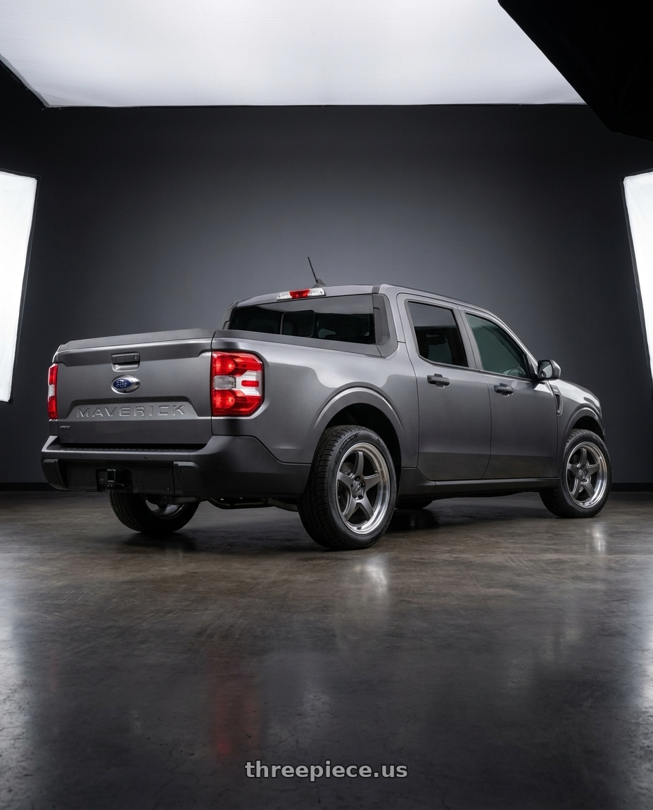 2024 ford Maverick  with Work T5R 2P 5x108 19x7.5 +45 Matte Gunmetal wheels rear three quarter view square tires