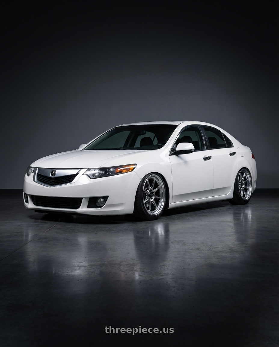 2013 Acura TSX with Konig Countergram 5x114.3 19x9.5+35 Hyper Chrome / Machined Lip wheels front three quarter view stanced stance