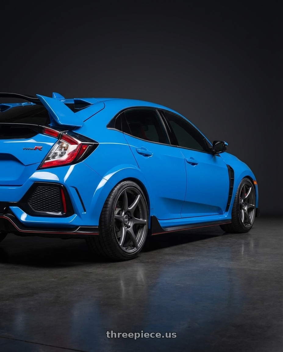 2020 Honda Civic Type R with Kansei K11G Tandem 5X120 19x10.5 22 Gunmetal wheels rear three quarter view square tires