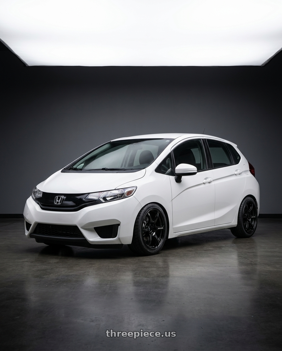 2015 Honda Fit White with Advan RGIII 4x100 18x7.0+42 Gloss Black wheels