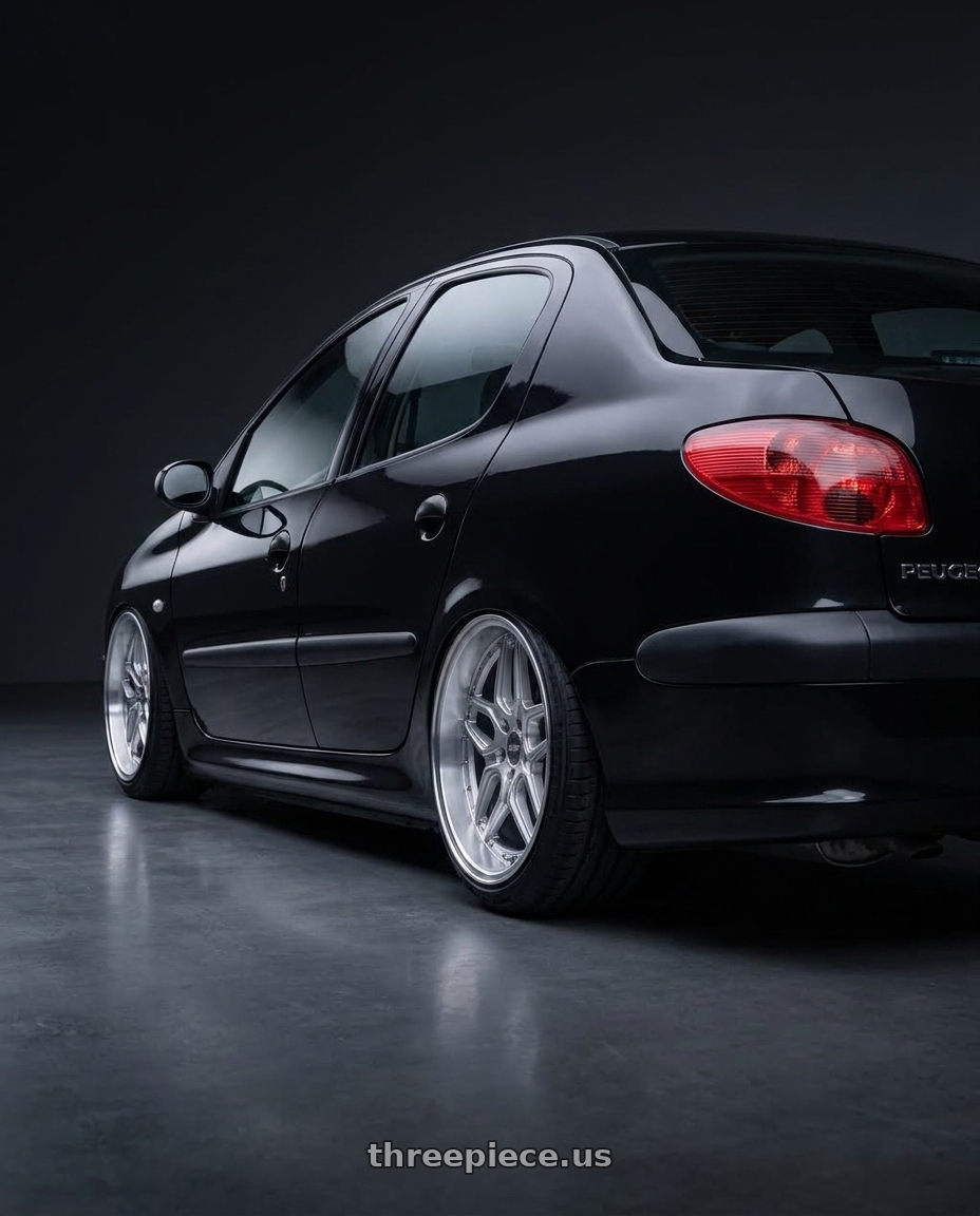 2011 Peugeot 206 SD with ESR Wheels CS SERIES CS15 5x100 18x8.5 +30 Hyper Silver wheels rear three quarter view slight stretch tires