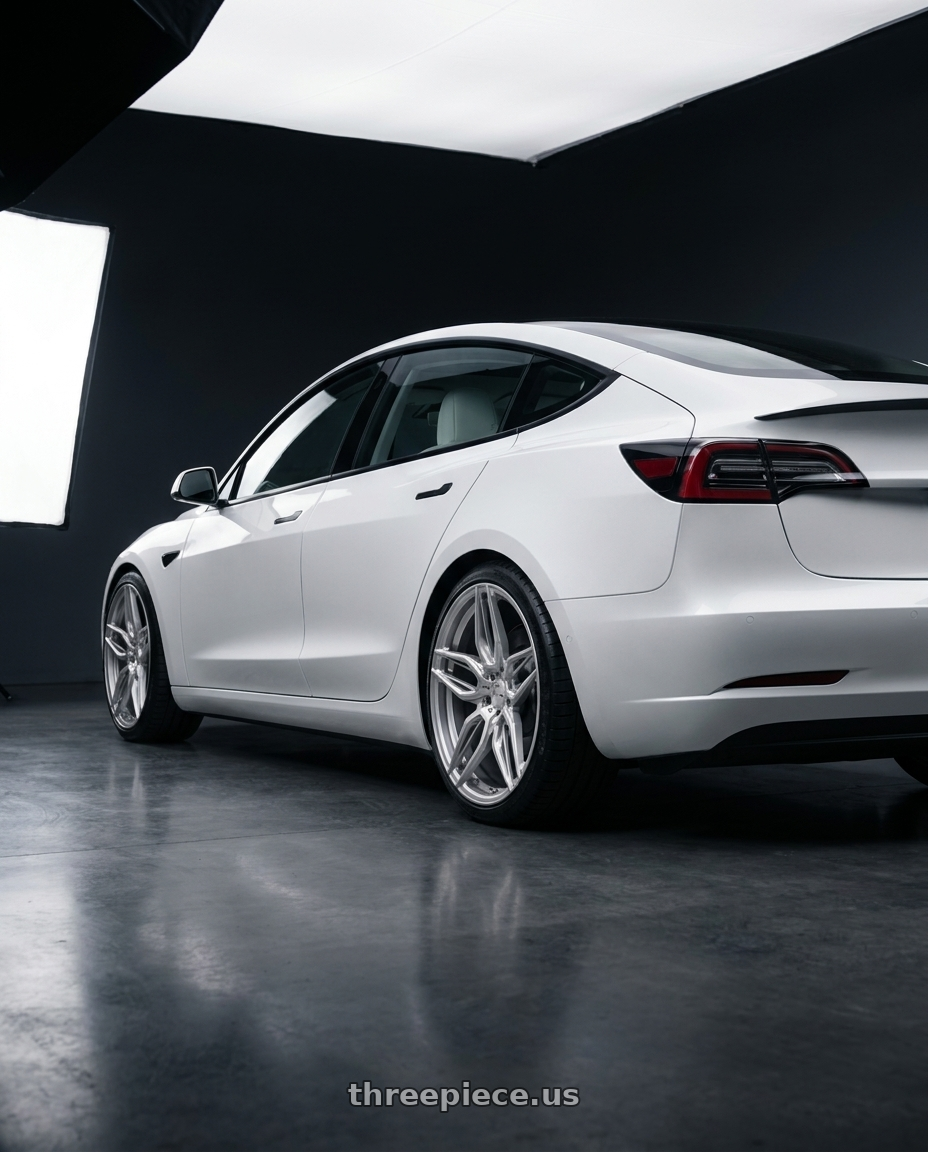 2020 Tesla Model 3 Performance with ADV.1 ADV005 5x114.3 20x9 +35 Platinum wheels rear three quarter view square tires