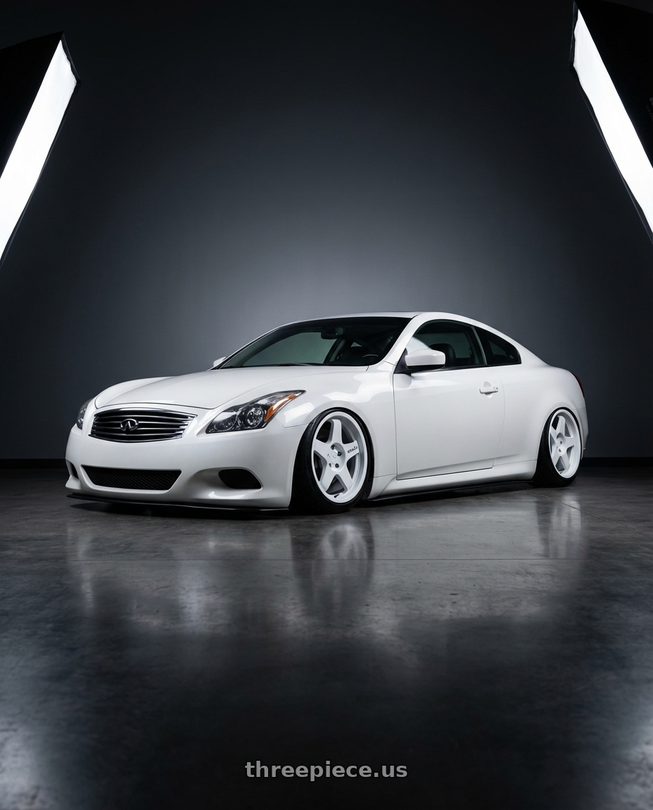 2014 Infiniti G37 Coupe with fifteen52 PODIUM 5x114.3 / 5x120 19x8.5 +35 RALLY WHITE (GLOSS WHITE) wheels