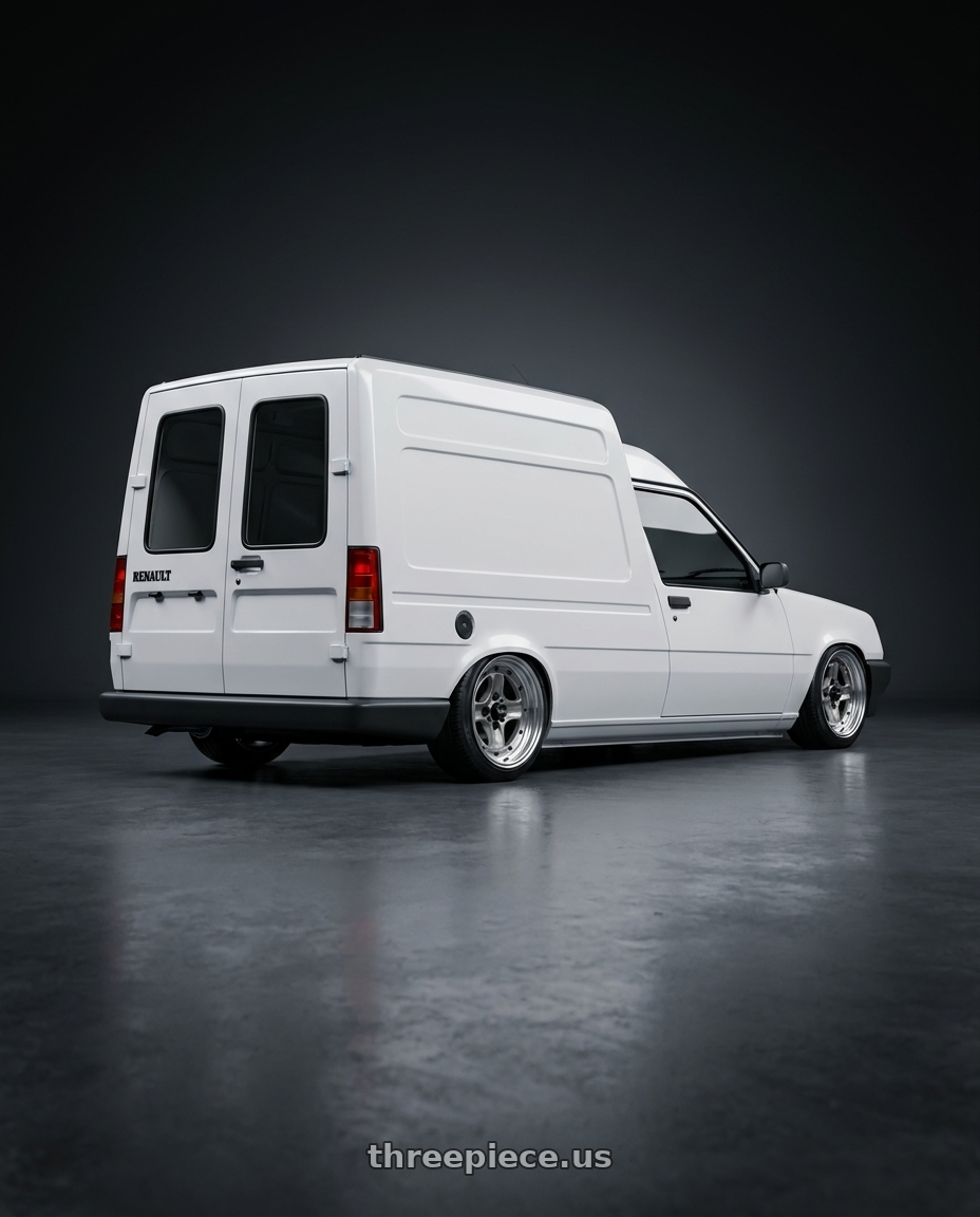 1986 Renault Express with Work Equip 40 4x100 15x5.5 +13 o disk Brut Silver wheels rear three quarter view slight stretch tires