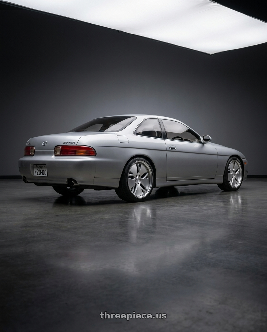 2000 Toyota Soarer with Work Gnosis Cvd 5x114.3 19x9.5+38 W Disk Matte Silver wheels rear three quarter view square tires