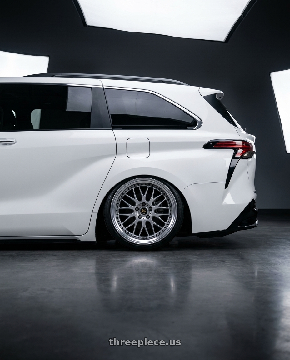 2025 TOYOTA SIENNA XSE with Work Vs-Xx 5x100 18x10+0 A Disk Light Grey Silver wheels rear three quarter view slight stretch tires