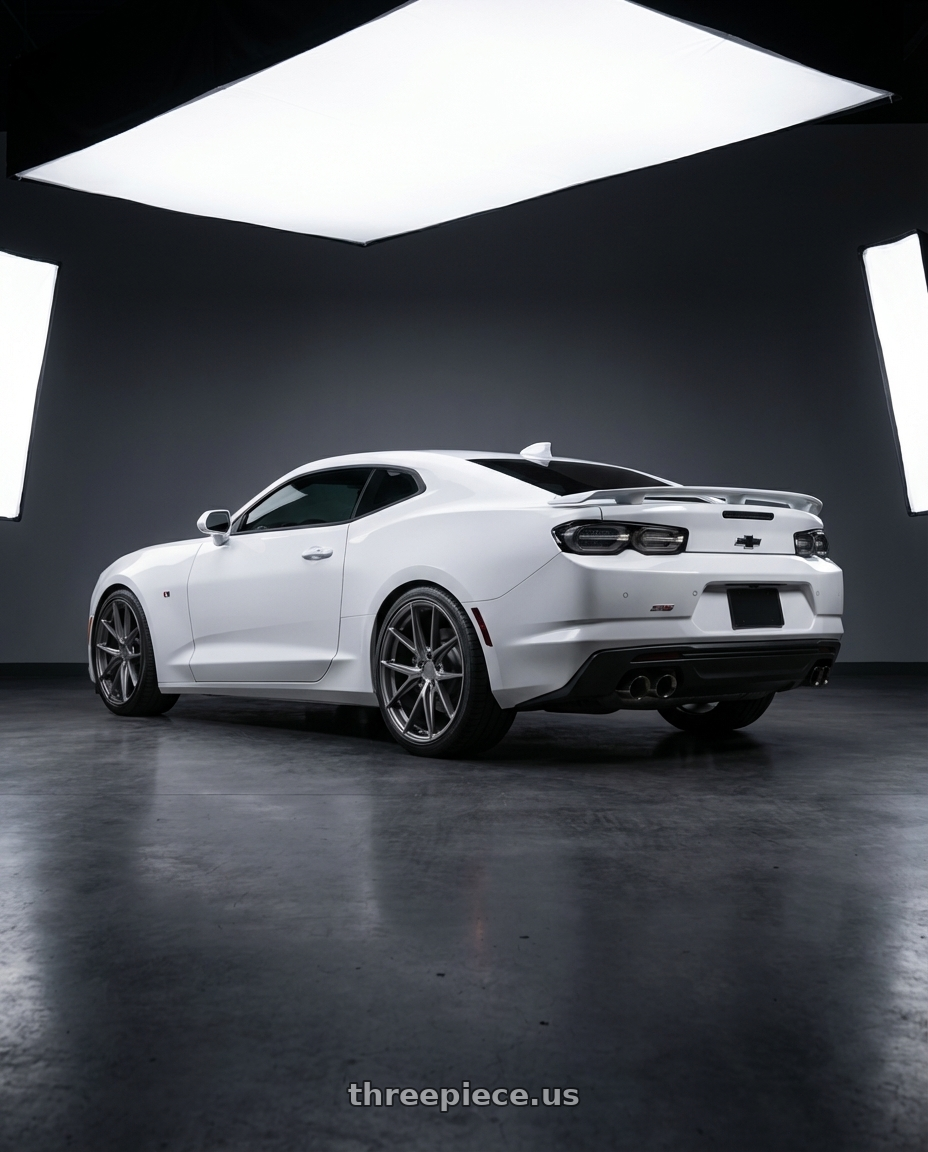 2022 Chevrolet Camaro with Niche 1PC M116 MISANO 5X120 20X9 +35 MATTE GUN METAL wheels rear three quarter view square tires