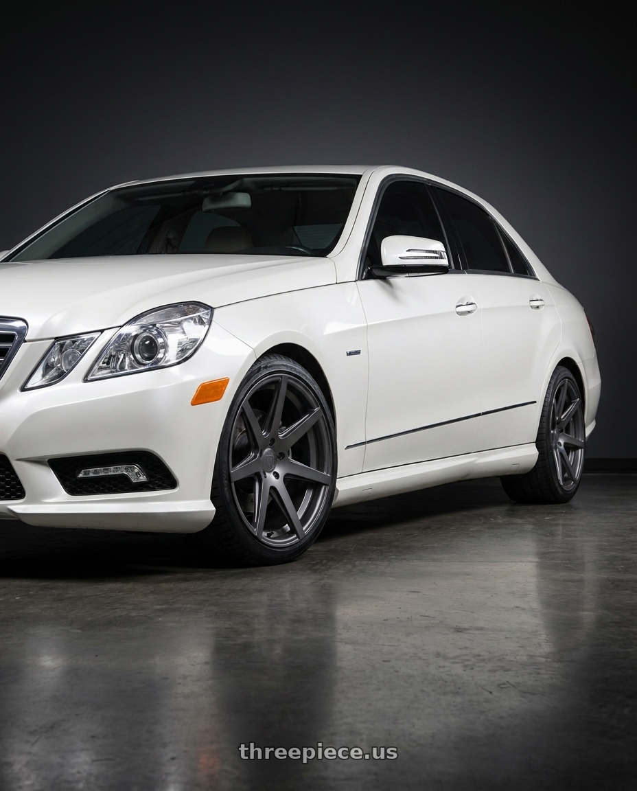 2012 Mercedes-Benz E350 with Rohana RC7 5x112 19x9.5+42 Matte Graphite wheels front three quarter view stock stance