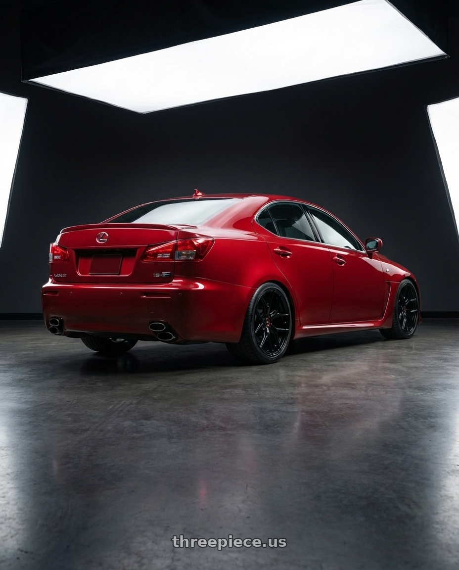 2012 Lexus IS-F with Vossen HF-5 19x8.5 / 5x114.3 / ET32 / Flat Face / 73.1 - Gloss Black Wheel - HF5-9N60 wheels rear three quarter view square tires