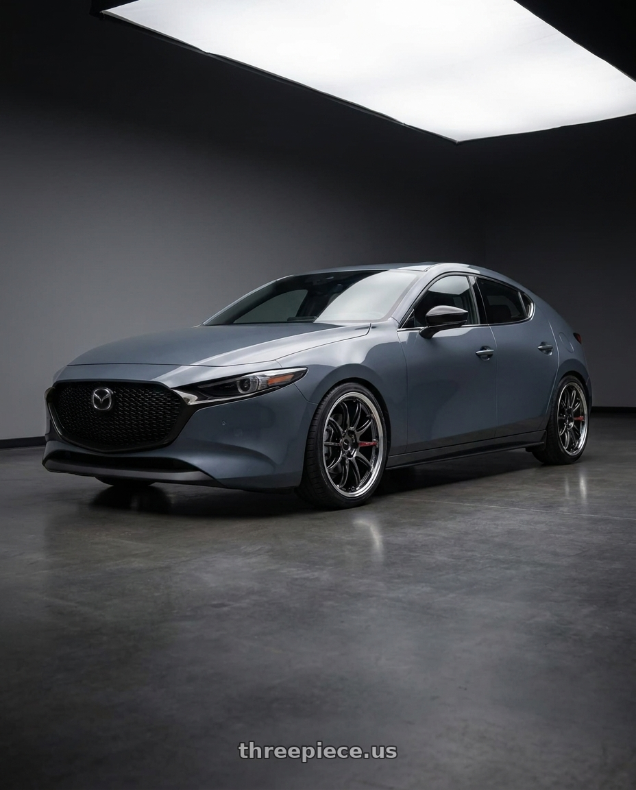 2022 mazda3 5d signature carbon packge Polymetal Grey Metallic with Work Emotion Zr10 5x100 18x7.5 +38 Glim Black Diamond Rim cut wheels