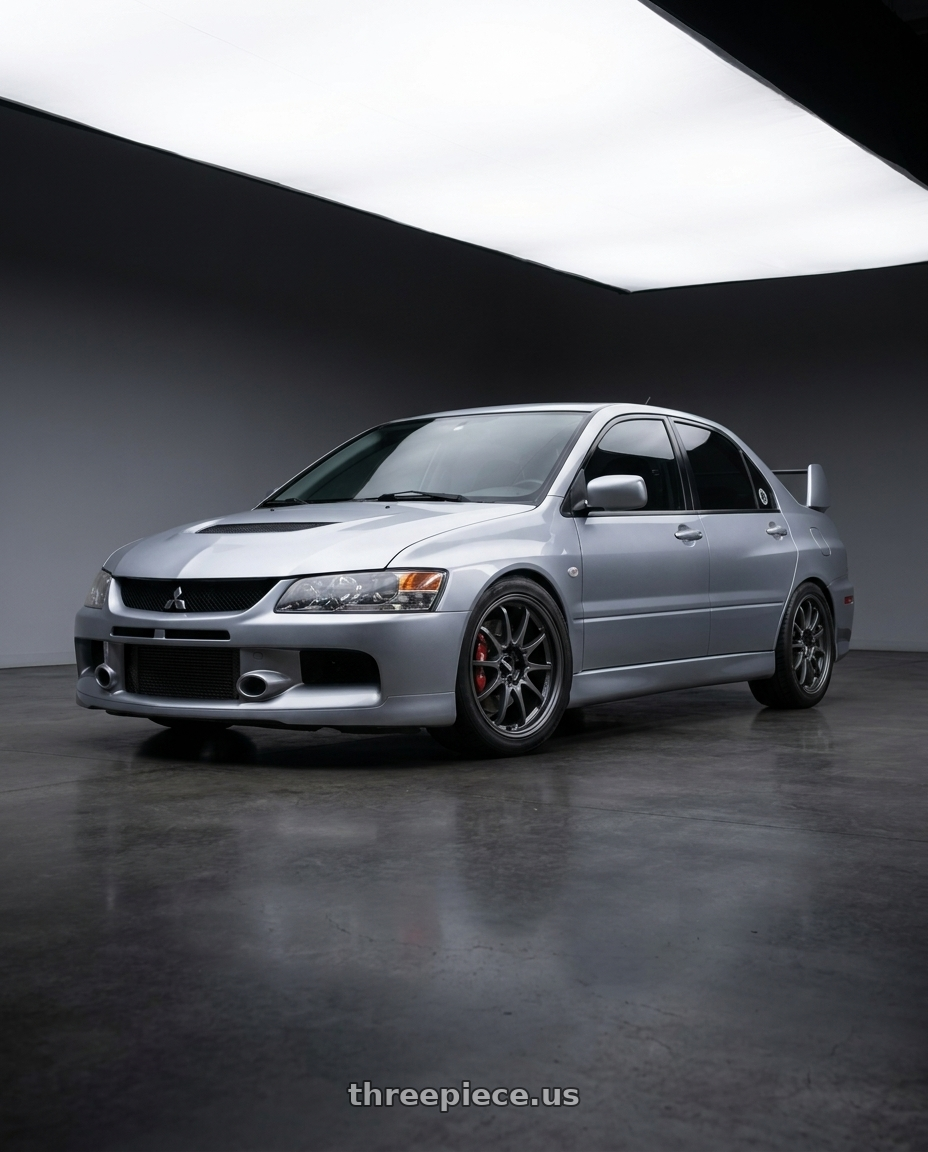2005 Mitsubishi Evo with Volk Racing CE28N-PLUS M-SPEC 5x112 18x9 +38 BLAST GUNMETAL wheels