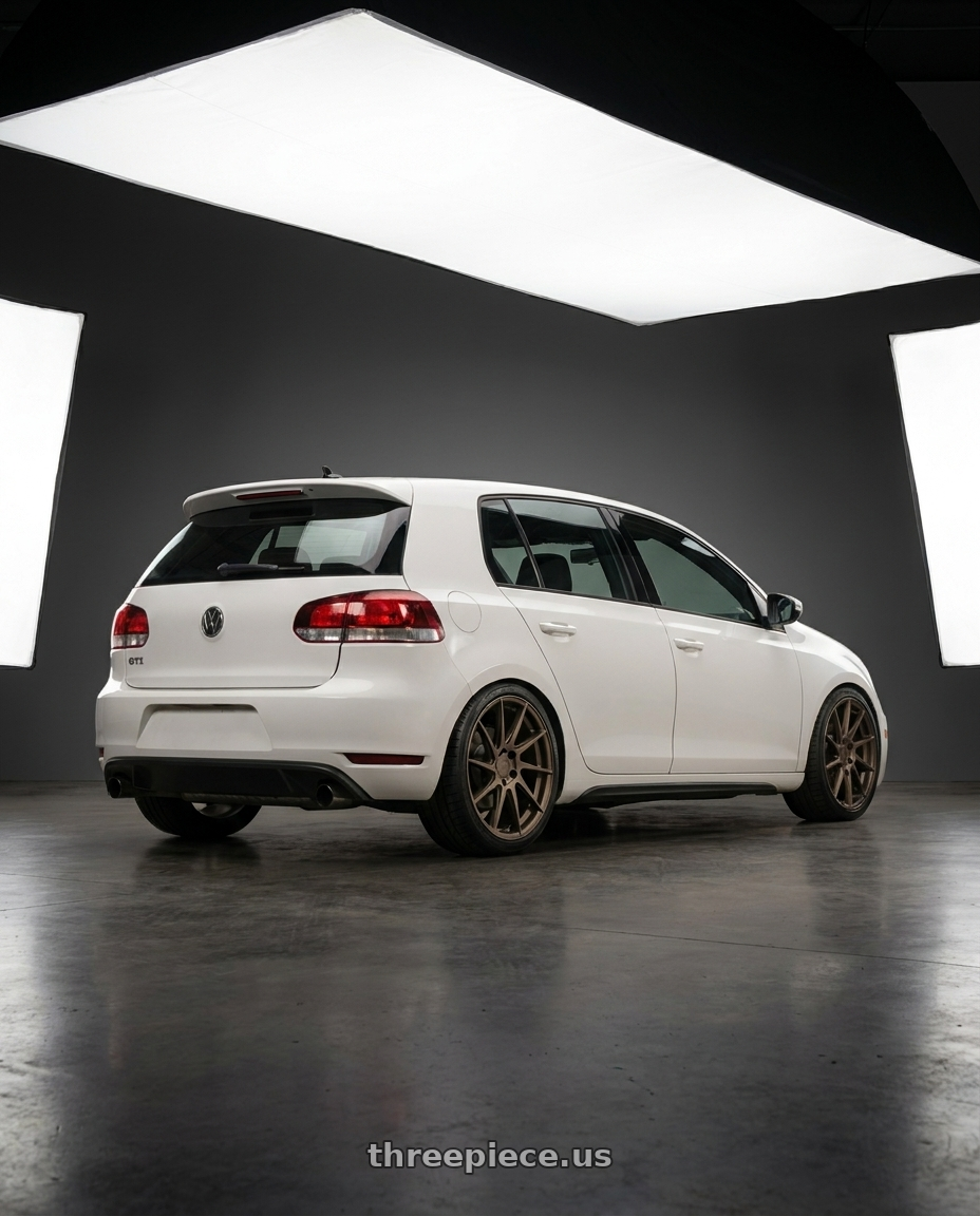 2012 Vw Gti with Aodhan AH09 5x112 18x9.5 +35 Matte Bronze wheels rear three quarter view square tires