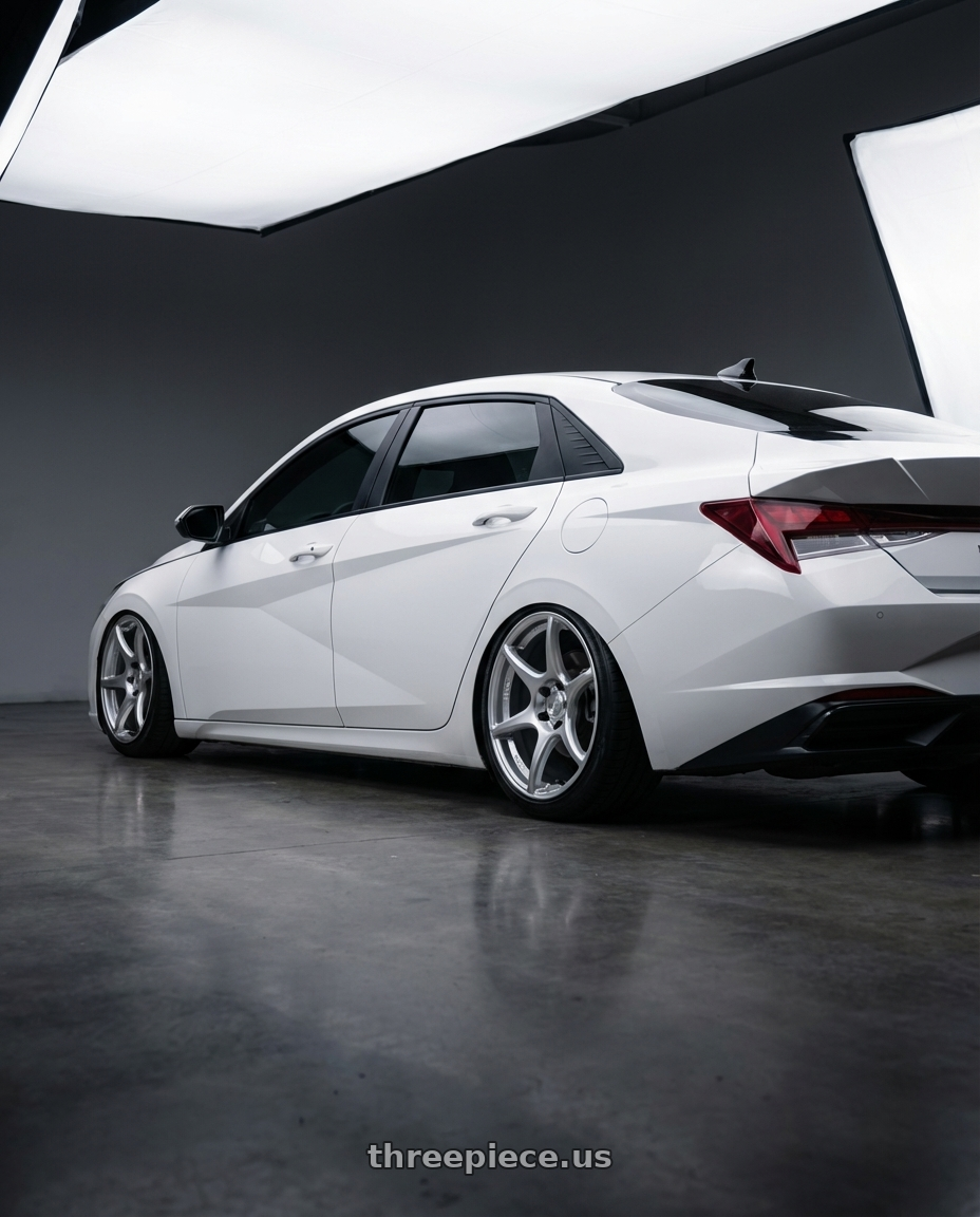 2024 Hyundai Elantra N with Kansei K11S Tandem 5x114.3 19x10.5 22 Hyper Silver wheels rear three quarter view slight stretch tires